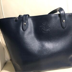 Ralph Lauren Classic Leather Navy Blue Tote Bag in EUC